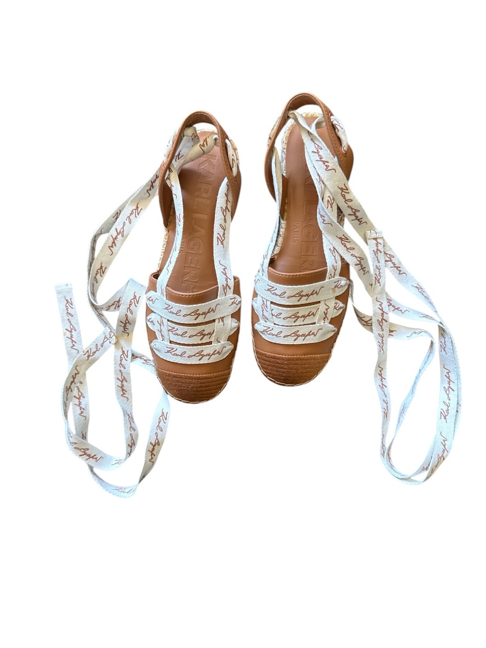 Karl Lagerfeld Tan Espadrille lace up flats